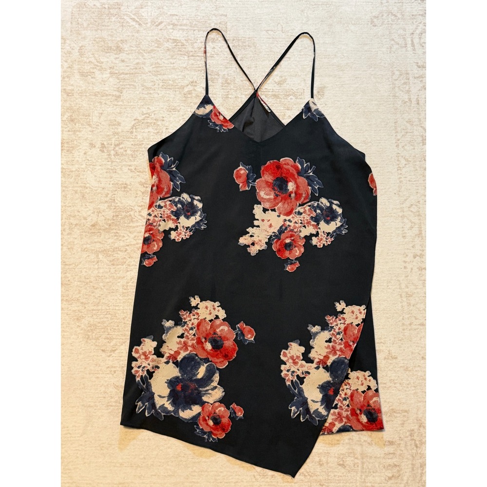 Intimately Free People Floral Camisole Top Navy Red Blue V-Neck Cross Back (M)